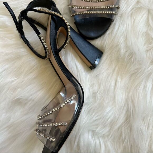 Schutz Sandal Heels Rowenah Black Crystal Embellishment Size 7.5 Rhinestone - Picture 9 of 13